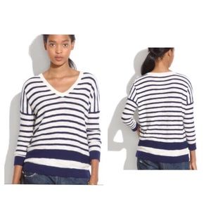 madewell striped 20% wool slub sweater v neck XS